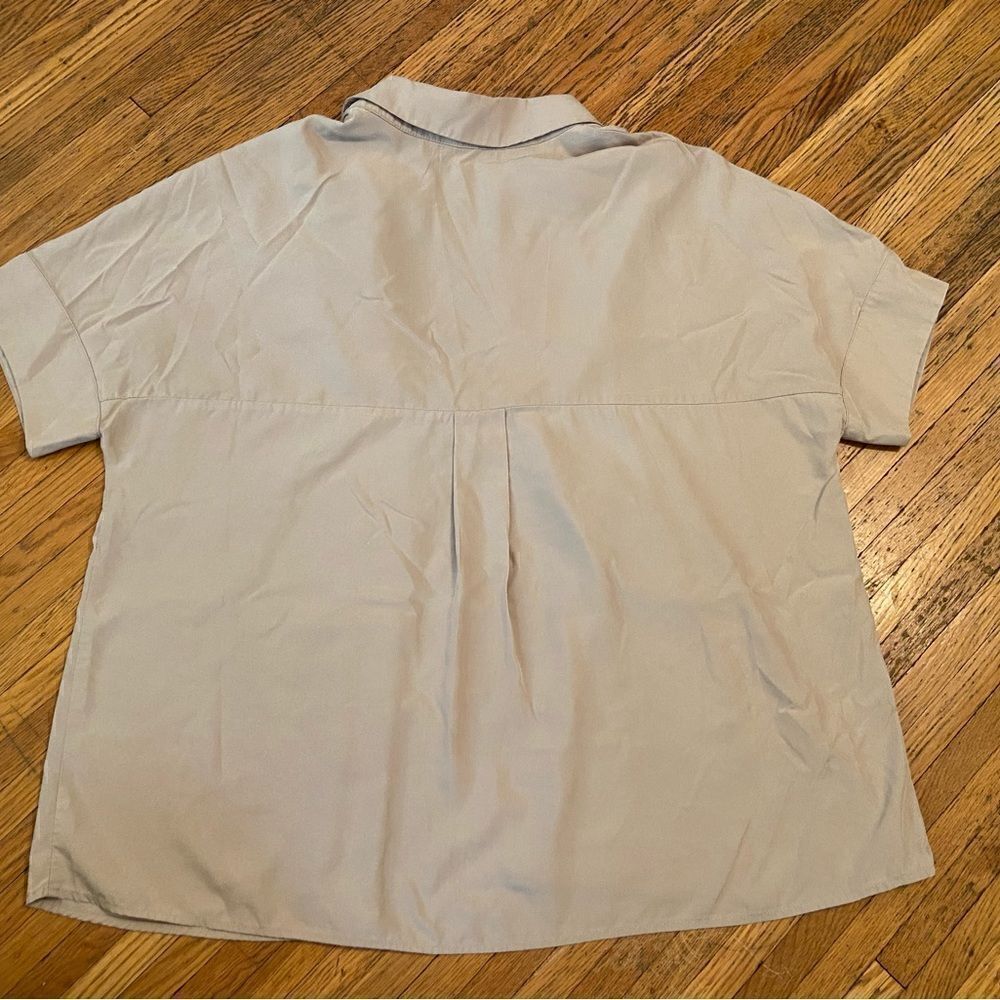 Mango (MNG) Aritzia tan/beige oversized short sleeve button down shirt - Picture 4 of 4